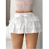 imageSHENHE Womens Layered Skirt Y2k Bow Mini Skirt Ruffle Flowy Sexy Micro Mini SkirtWhite