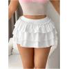 imageSHENHE Womens Layered Skirt Y2k Bow Mini Skirt Ruffle Flowy Sexy Micro Mini SkirtWhite