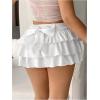 imageSHENHE Womens Layered Skirt Y2k Bow Mini Skirt Ruffle Flowy Sexy Micro Mini SkirtWhite