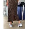 imageSHENHE Womens Leopard Print Corduroy Skirt High Elastic Waist Back Slit Casual Fall SkirtCoffee Brown