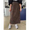 imageSHENHE Womens Leopard Print Corduroy Skirt High Elastic Waist Back Slit Casual Fall SkirtCoffee Brown