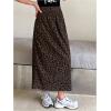 imageSHENHE Womens Leopard Print Corduroy Skirt High Elastic Waist Back Slit Casual Fall SkirtCoffee Brown