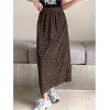 imageSHENHE Womens Leopard Print Corduroy Skirt High Elastic Waist Back Slit Casual Fall SkirtCoffee Brown