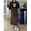 imageSHENHE Womens Leopard Print Corduroy Skirt High Elastic Waist Back Slit Casual Fall SkirtCoffee Brown