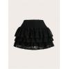 imageSHENHE Womens Mesh Drop Waist Ruffle Hem Short Skirt Bow Front Layer Y2K Streetwear Mini SkirtBlack