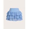 imageSHENHE Womens Mesh Drop Waist Ruffle Hem Short Skirt Bow Front Layer Y2K Streetwear Mini SkirtLight Blue