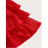 imageSHENHE Womens Mesh Drop Waist Ruffle Hem Short Skirt Bow Front Layer Y2K Streetwear Mini SkirtRed