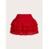 imageSHENHE Womens Mesh Drop Waist Ruffle Hem Short Skirt Bow Front Layer Y2K Streetwear Mini SkirtRed