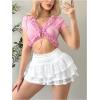 imageSHENHE Womens Mesh Drop Waist Ruffle Hem Short Skirt Bow Front Layer Y2K Streetwear Mini SkirtWhite