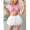 imageSHENHE Womens Mesh Drop Waist Ruffle Hem Short Skirt Bow Front Layer Y2K Streetwear Mini SkirtWhite