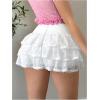 imageSHENHE Womens Mesh Drop Waist Ruffle Hem Short Skirt Bow Front Layer Y2K Streetwear Mini SkirtWhite