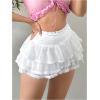 imageSHENHE Womens Mesh Drop Waist Ruffle Hem Short Skirt Bow Front Layer Y2K Streetwear Mini SkirtWhite