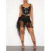 imageSHENHE Womens Mesh Tulle Kirt High Low Ruffle Skirt Lace Up High Waist Party Goth SkirtBlack