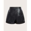 imageSHENHE Womens PU Leather High Waist Roll Up Straight Leg Shorts Zipper Fly ShortsBlack