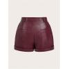 imageSHENHE Womens PU Leather High Waist Roll Up Straight Leg Shorts Zipper Fly ShortsBurgundy