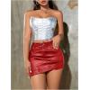 imageSHENHE Womens PU Leather Skort High Waist Sexy Bodycon Wrap Mini Skirt Asymmetrical ShortsRed