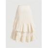 imageSHENHE Womens Plus Size Layered Ruffle Hem Ruched Drawstring Asymmetrical Flowy Midi SkirtApricot
