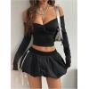 imageSHENHE Womens Y2k Bubble Skirt Side Striped Bow Mini Skirt Low Rise Puffer Micro SkirtBlack