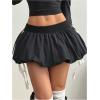 imageSHENHE Womens Y2k Bubble Skirt Side Striped Bow Mini Skirt Low Rise Puffer Micro SkirtBlack