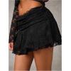 imageSHENHE Womens Y2k Lace Mini Skirt Ruched Low Rise Ruffle Flowy A Line Short SkirtBlack