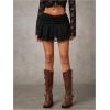 imageSHENHE Womens Y2k Lace Mini Skirt Ruched Low Rise Ruffle Flowy A Line Short SkirtBlack