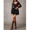 imageSHENHE Womens Y2k Lace Mini Skirt Ruched Low Rise Ruffle Flowy A Line Short SkirtBlack