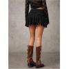 imageSHENHE Womens Y2k Lace Mini Skirt Ruched Low Rise Ruffle Flowy A Line Short SkirtBlack