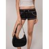 imageSHENHE Womens Y2k Low Rise Mini Shorts Drawstring Tie Waist Binding Trim Micro Mini ShortsBlack and Pink