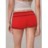 imageSHENHE Womens Y2k Low Rise Mini Shorts Drawstring Tie Waist Binding Trim Micro Mini ShortsRed