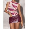 imageSHENHE Womens Y2k PU Leather Mini Skirt Sexy Low Rise Belted Bodycon Micro Skirt Party ClubBurgundy