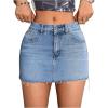 imageSHENHE Womens Casual Ripped Jean Skirt Low Waist Raw Hem Mini Denim SkirtsLight Blue