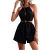 imageSHENHE Womens Cut Out Tie Halter Neck Backless Summer Sleeveless Romper Short JumpsuitBlack
