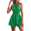 imageSHENHE Womens Cut Out Tie Halter Neck Backless Summer Sleeveless Romper Short JumpsuitGreen