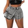imageSHENHE Womens Denim Cargo Shorts High Waisted Wrap Jean Skort Skirt Shorts with PocketsGrey