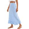 imageSHENHE Womens Gingham Skirt Long Ruffle Hem A Line High Waist Plaid Maxi SkirtBlue and White