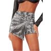 imageSHENHE Womens Glitter Shiny Shorts O Ring Wrap Skort Skirt Party Rave Sparkle ShortsSilver