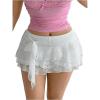 imageSHENHE Womens Lace Low Rise Y2k Layered Ruffle Tie Bow Mini Skirt Cute Cake SkirtWhite