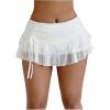 imageSHENHE Womens Lace Mini Skirt Y2k Low Rise Ruched Layered Ruffle SkirtWhite