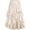 imageSHENHE Womens Plus Size Layered Ruffle Hem Ruched Drawstring Asymmetrical Flowy Midi SkirtApricot