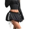 imageSHENHE Womens Y2k Bubble Skirt Side Striped Bow Mini Skirt Low Rise Puffer Micro SkirtBlack