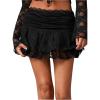 imageSHENHE Womens Y2k Lace Mini Skirt Ruched Low Rise Ruffle Flowy A Line Short SkirtBlack