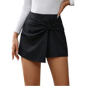 imageSHENHE Womens Elegant Knot Side High Waisted Wrap Skort Twisted Mini Skirt ShortsBlack