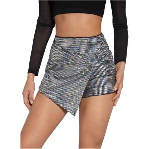imageSHENHE Womens Glitter Shiny Shorts O Ring Wrap Skort Skirt Party Rave Sparkle ShortsHolographic Black