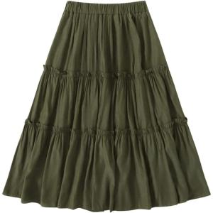 imageSHENHE Womens High Rise Tiered Frill Ruffled Flowy Loose A Line Midi SkirtArmy Green
