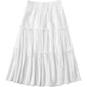 imageSHENHE Womens High Rise Tiered Frill Ruffled Flowy Loose A Line Midi SkirtWhite