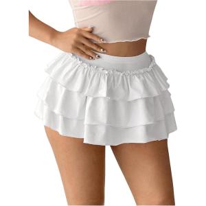 imageSHENHE Womens Layered Skirt Y2k Bow Mini Skirt Ruffle Flowy Sexy Micro Mini SkirtWhite
