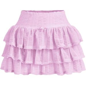 imageSHENHE Womens Mesh Drop Waist Ruffle Hem Short Skirt Bow Front Layer Y2K Streetwear Mini SkirtMauve Purple