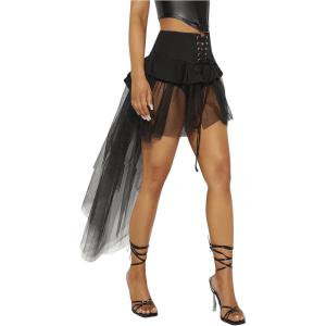 imageSHENHE Womens Mesh Tulle Kirt High Low Ruffle Skirt Lace Up High Waist Party Goth SkirtBlack