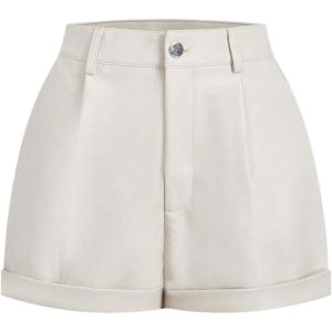 imageSHENHE Womens PU Leather High Waist Roll Up Straight Leg Shorts Zipper Fly ShortsApricot