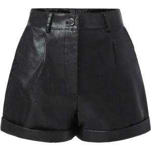 imageSHENHE Womens PU Leather High Waist Roll Up Straight Leg Shorts Zipper Fly ShortsBlack